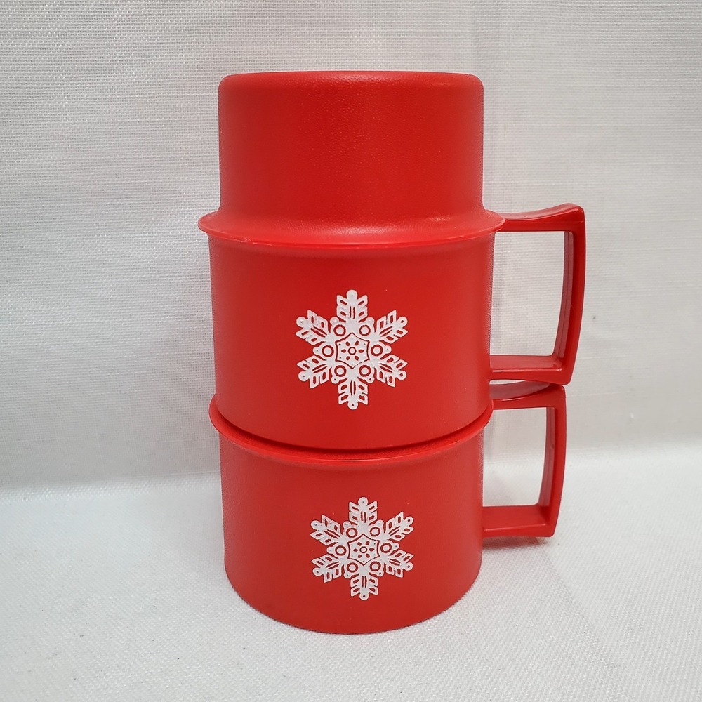 Vintage Tupperware Mug Red Snowflake ♡ Set Of 2 ♡ 1312-27 ♡ ADORABLE ♡ - Picture 8 of 11